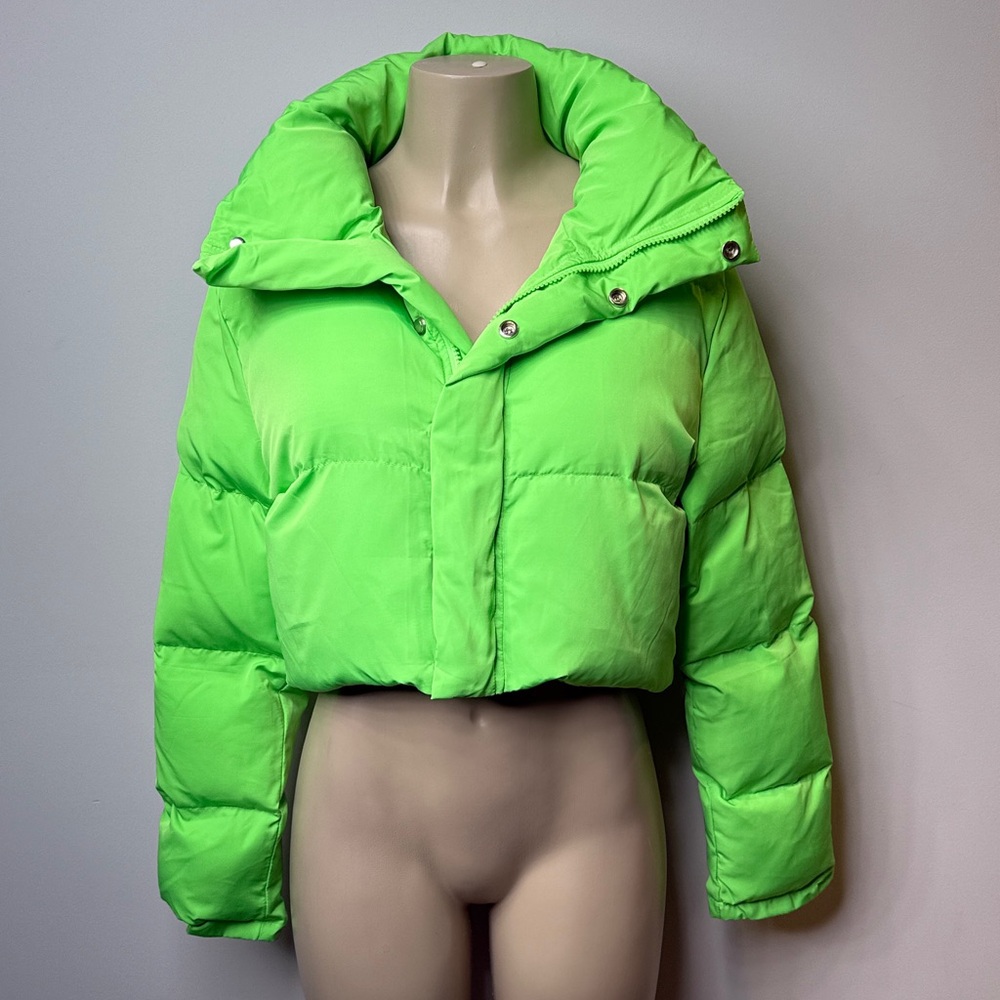 AKIRA Neon Green Cropped Puffer Jacket